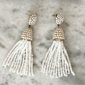 BaubleBar White Beaded Tassel Earrings